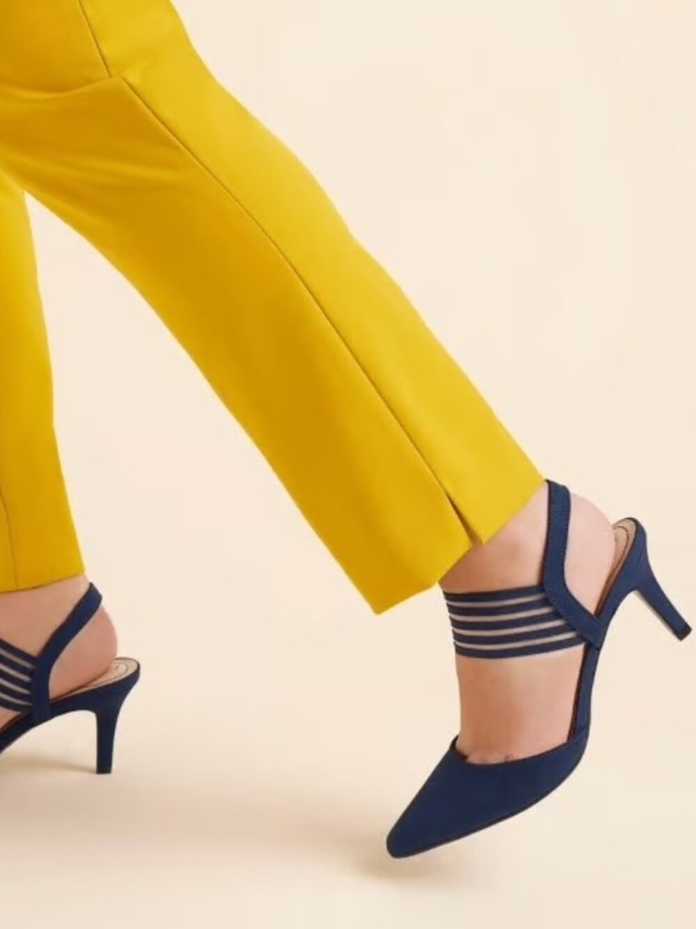 LifeStride 7 NEW Navy Blue Pointed Toe Heels Strappy Stretch Pump Size Comfort - Picture 1 of 9
